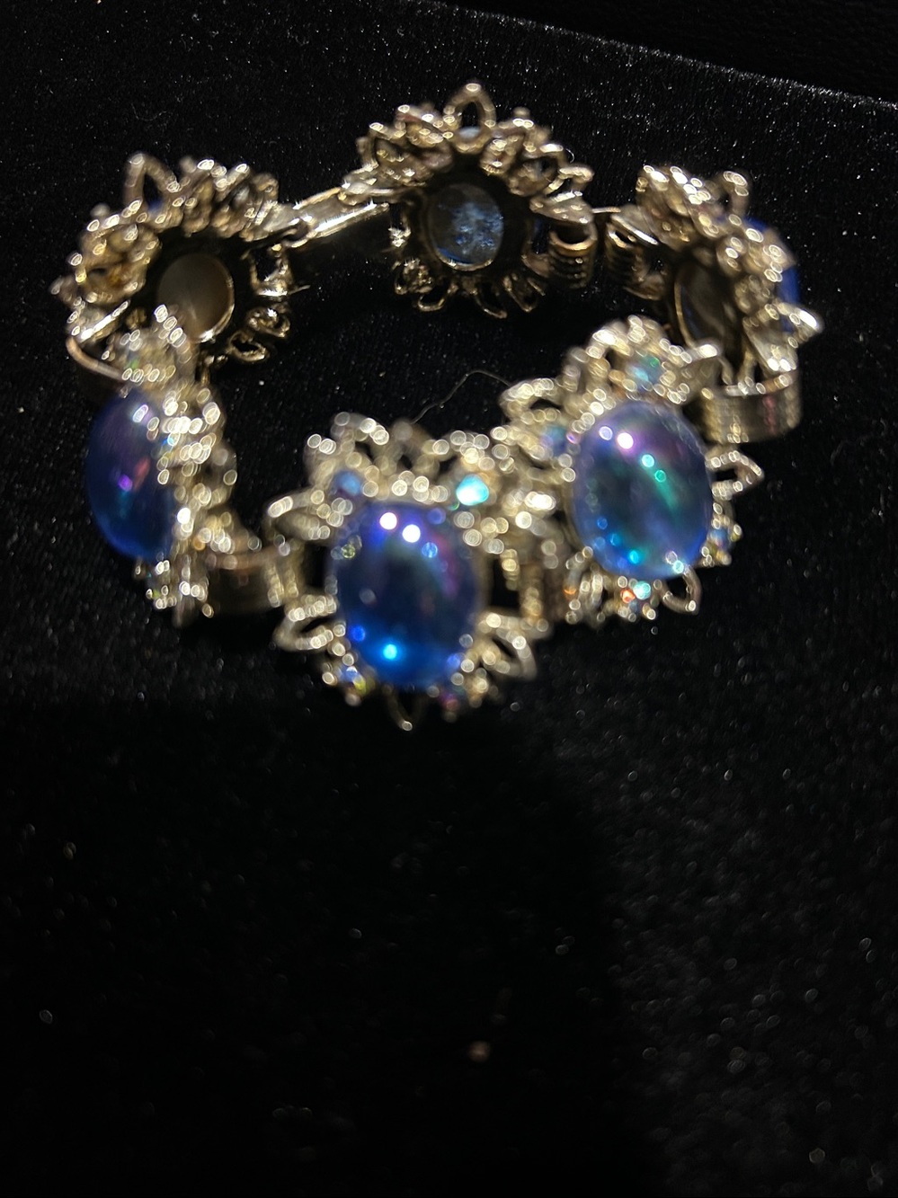 Vintage Blue Cabochon Silver-Tone Link Bracelet - Women Jewelry - Picture 1 of 5